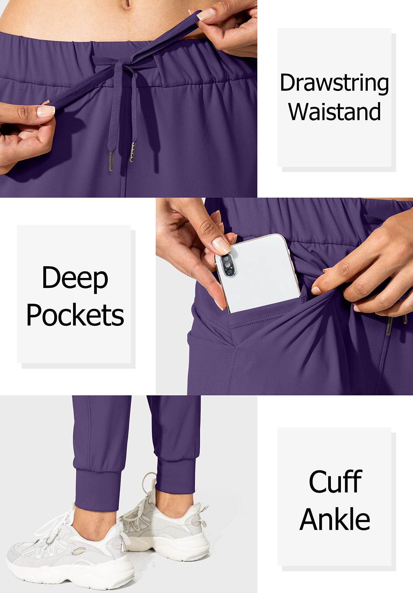 SANTINY Women's Joggers Pants Pockets Drawstring Running Sweatpants for Women Lounge Workout Jogging(Deep Purple_S)
