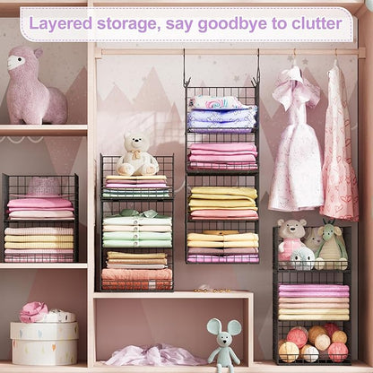 6 Tier Hanging Closet Organizers and Storage Stackable Hanging Closet Shelves
