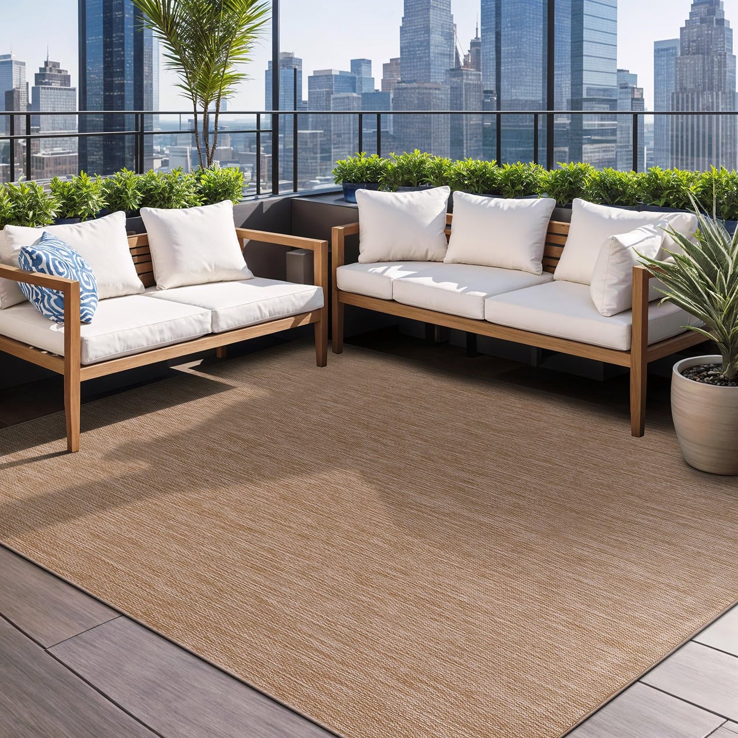 Beverly Rug Indoor Outdoor Rug 6x9, Washable Outside Carpet for Patio, Deck, Porch, Solid Modern Area Rug, Water Resistant, Jute Beige