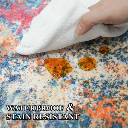 RUUGME Abstract 6ft Round Rug - Large Washable Rugs for Living Room Abstract Colorful Rug Indoor Non Slip Low Pile Carpet Bedroom Soft Foldable Stain Resistant Distressed Thin Mat 6ft Colorful/Multi
