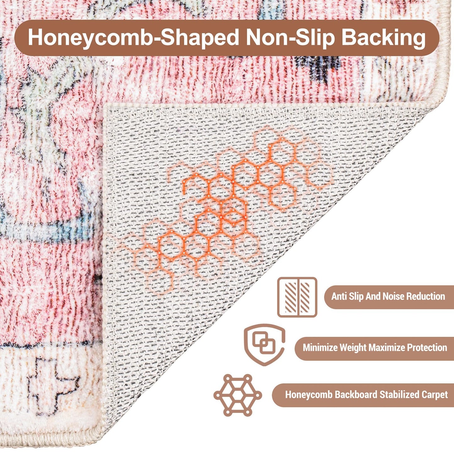 Sofrug Area Rug 3x5 - Vintage Ocean Pink Mixed Area Rugs Honeycomb Non Slip Backing Carpet Foldable & Machine Washable Distressed Rugs for Living Room Bedroom Dining Room Home Office