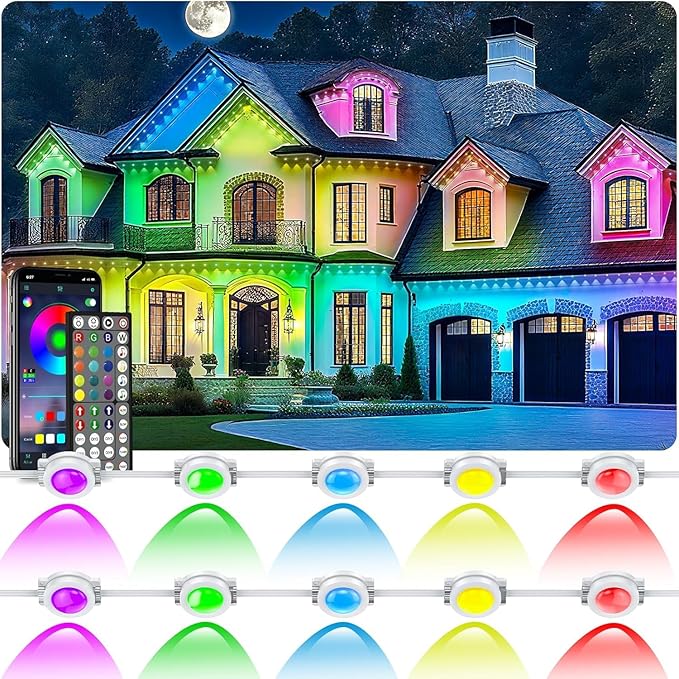 500Ft Permanent Outdoor Lights for House Waterproof, IP67 LED Eave Lights with App/Remote Control, Outdoor Permanent led Lighting for House Roof Decor,Christmas,Party,All Holiday and Daily