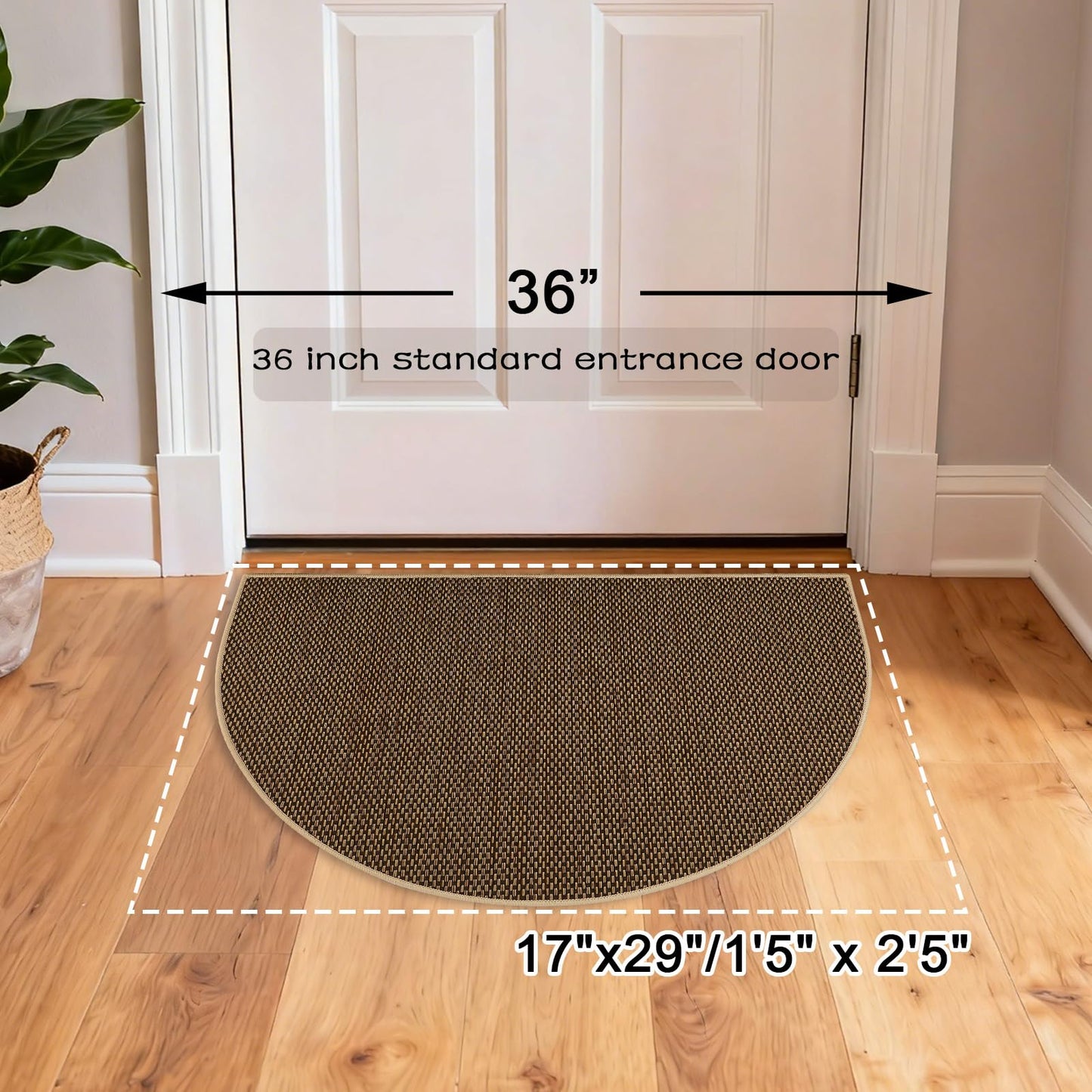 MATIRUG Door Mat,Ultra Thin Half Circle Non Slip Washable Indoor Outdoor Doormat,Low Profile Welcome Entryway Dirt Trapper Entry Rug for Front Back Door Kicthen 17"x29"Coffee
