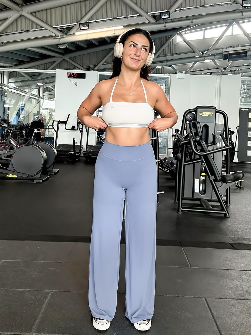 YEOREO Workout Leggings Womens No Front Seam Straight Leggings 33" High Waist Buttery Eddiy Gym Yoga Pants Granite Blue M