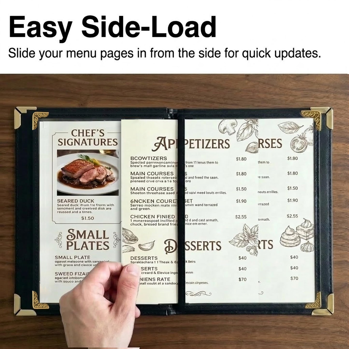 4 Pack Restaurant Menu Covers 8.5 x 11 – 2 Pack Menu Holder, 4 Page 8 View Faux Leather Menu Book with Clear PVC Sleeves | Waterproof & Durable for Restaurant, Bar, Café, Hotel