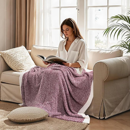 NEXHOME PRO Soft Twin Blankets for Couch, Reversible Warm Blankets Cozy Knit Blanket for Women, Fuzzy Plush Lightweight Throws for Sofa, Bed, Picnic, Wine 60 x 80 inches