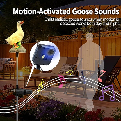 Solar Porch Goose Statue Garden Decor, 29 inch with Motion-Activated Sound Outdoor Decor for Lawn Patio Yard Balcony - Unique Gift for Garden Lovers