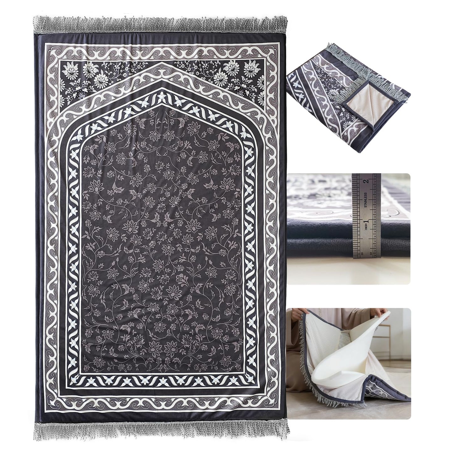 KKS KAKINNSYUU Muslim Prayer Mat, 2-in-1 Washable Prayer Rug with Removable Cover, Thick Padded Foam Janamaz Sajadah, Non Slip Islamic Prayer Mat for Men Women, Travel 31.5"x47.2"