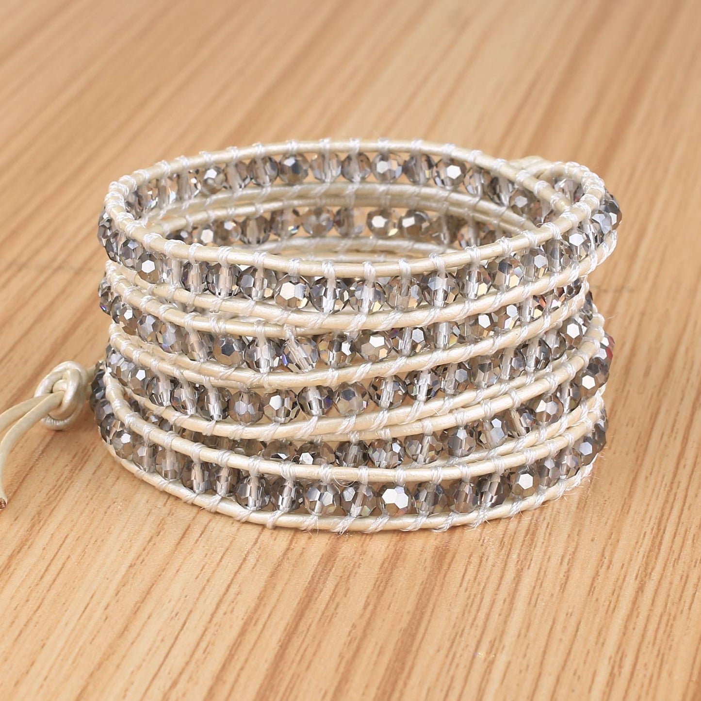 KELITCH New Gray Crystal Beaded 5 Wrap Bracelet On Leather Friendship Bracelets Jewelry for Womens