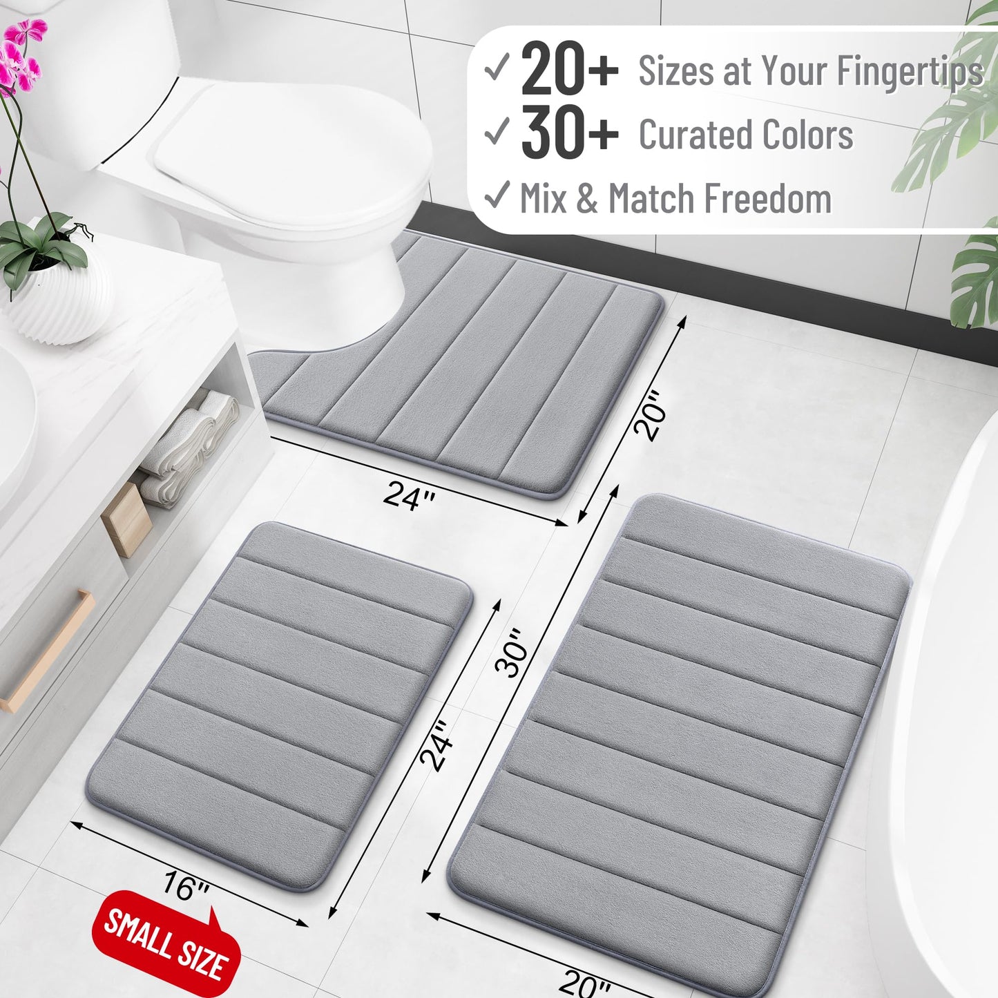 OLANLY Memory Foam Toilet Rugs U Shaped 24x20, Super Soft Absorbent Contour Bath Rugs, Quick Dry, Machine Washable Toilet Mat, Bathmat Floor Carpet, Bathroom Home Decor Accessories, Grey
