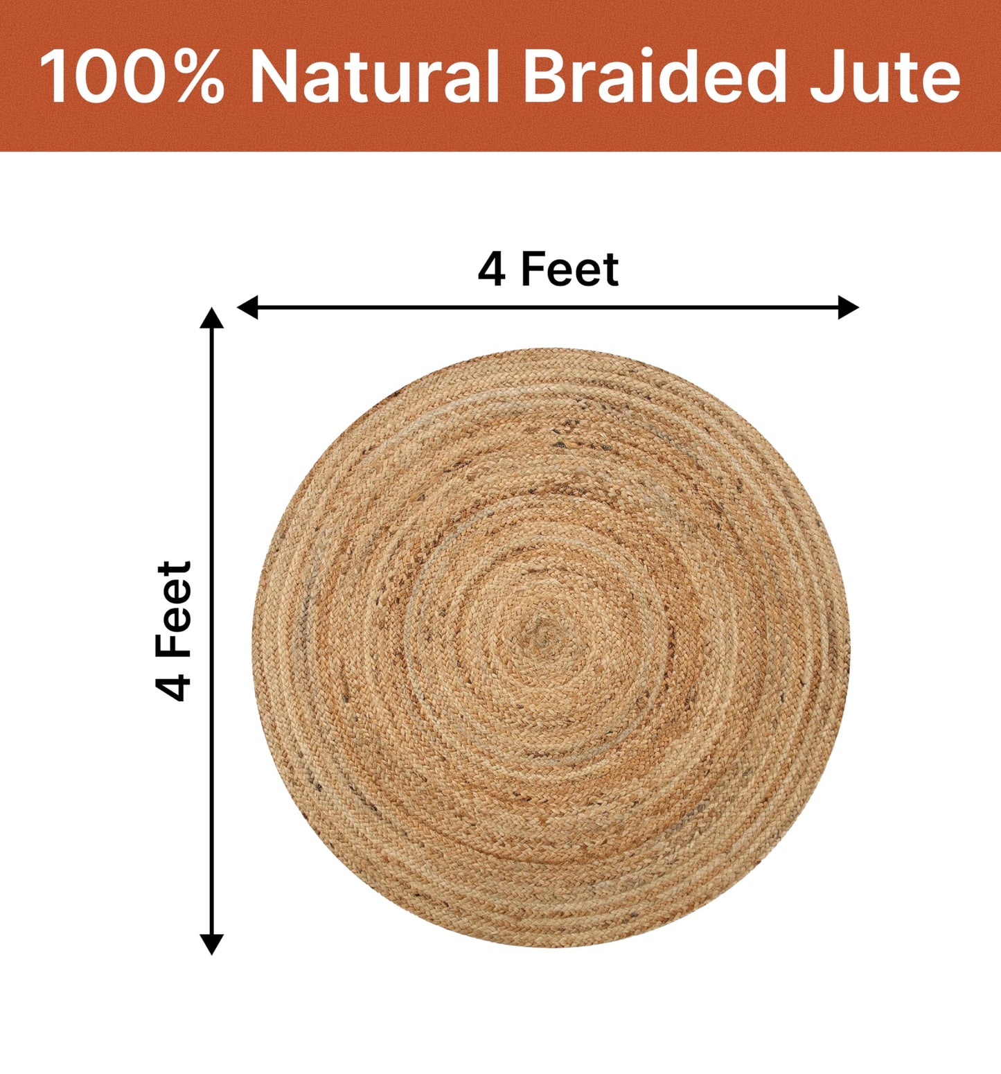 MDS Pack of 1 Handwoven Braided Jute Area Rug - 4 feet Round - Natural Reversible for Home Decor, Living Room Doormat Kitchen, Entryway Rug, Jute Burlap Braided Rag Rug, Rustic, Farmhouse (4' Round)