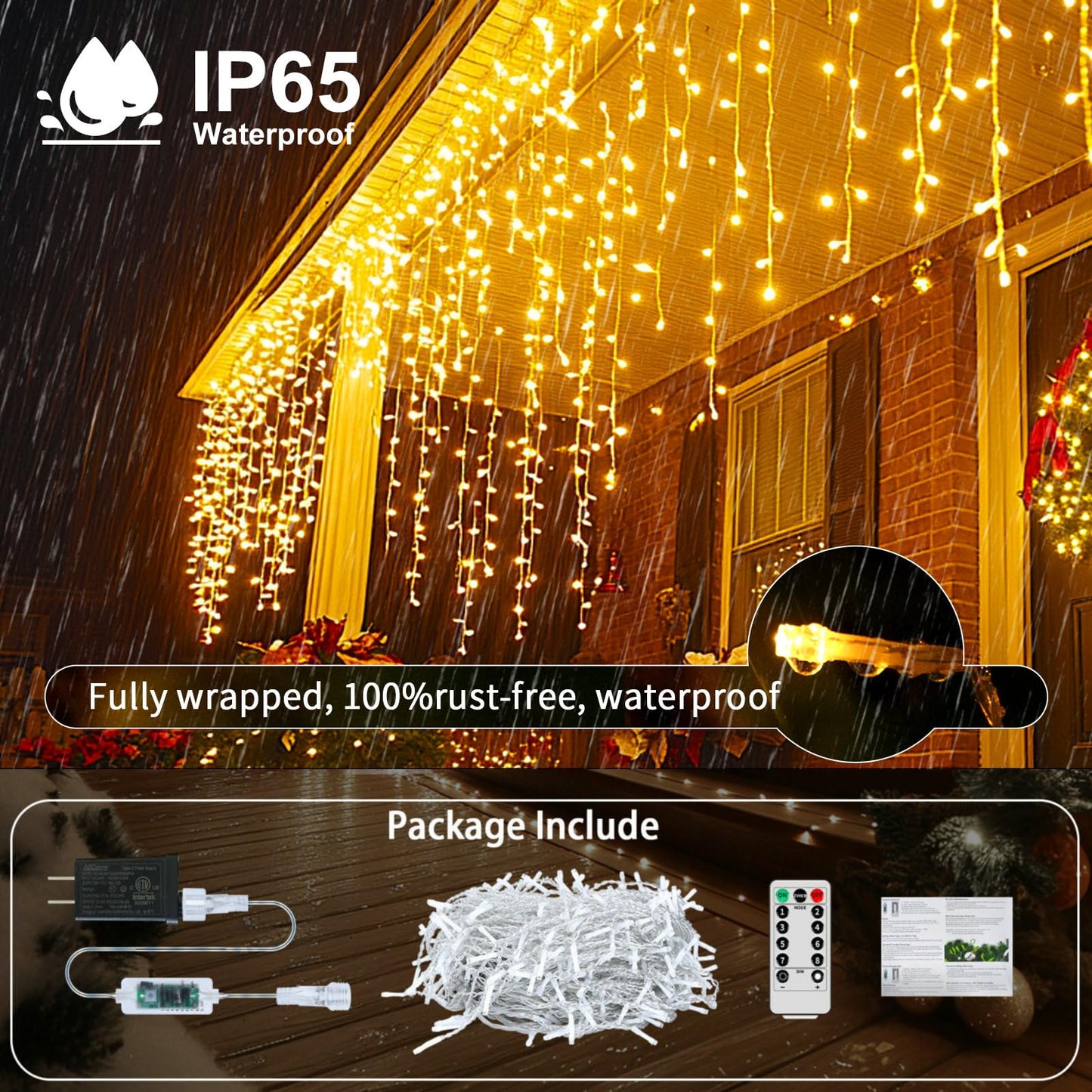 Icicle Lights for Outside, 167ft 17600 LED Icicle Christmas Lights Outdoor Waterproof, 352 Drops with Remote, 8 Modes & Dimmable, Timer for Christmas, Wedding, House, Roof Decoration, Warm White