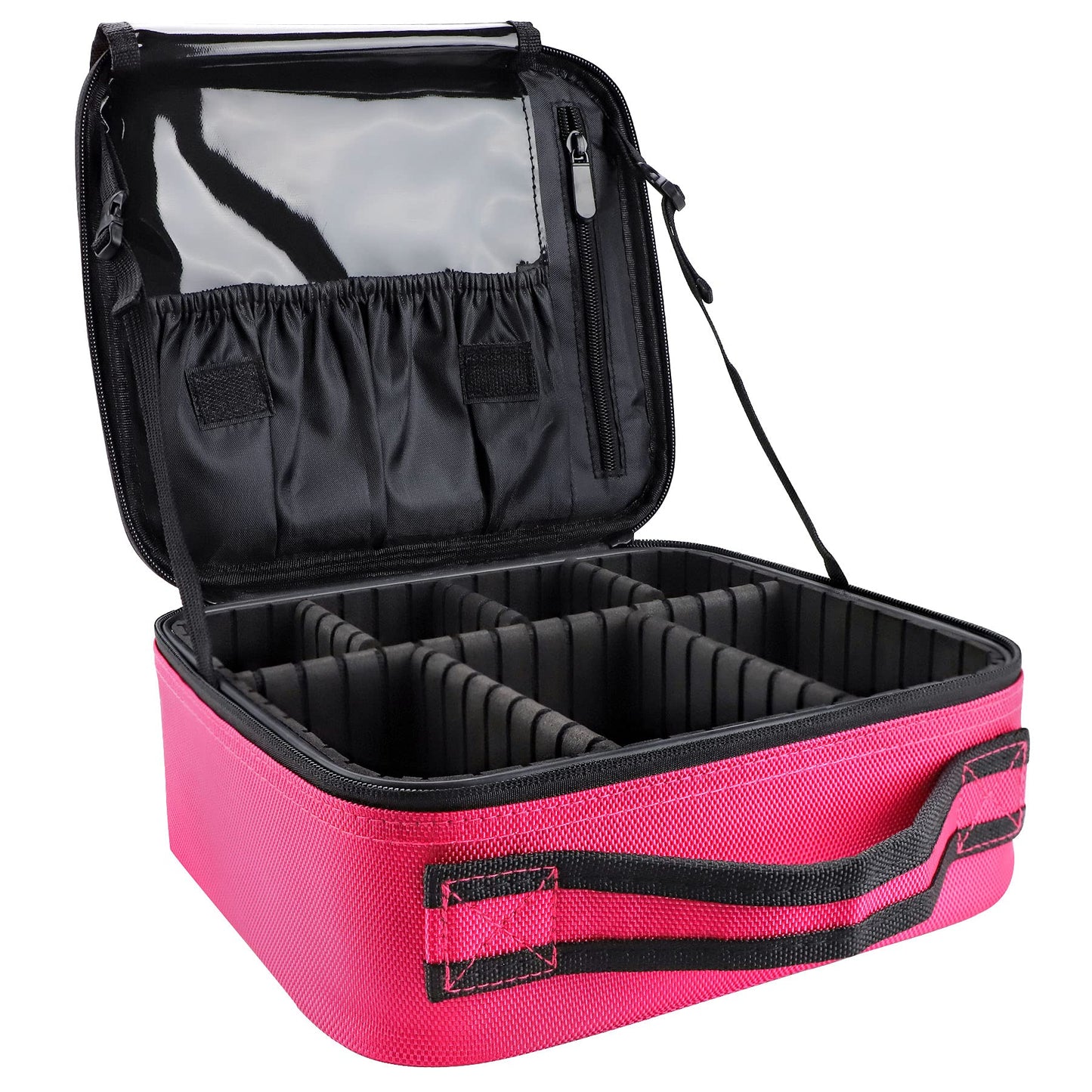 gzcz Travel Makeup Bag,Portable Makeup Case for Women,Professional Cosmetic Train Case Organizer Artist Storage Bag With Adjustable Dividers Brushes Toiletry Jewelry Digital Accessories