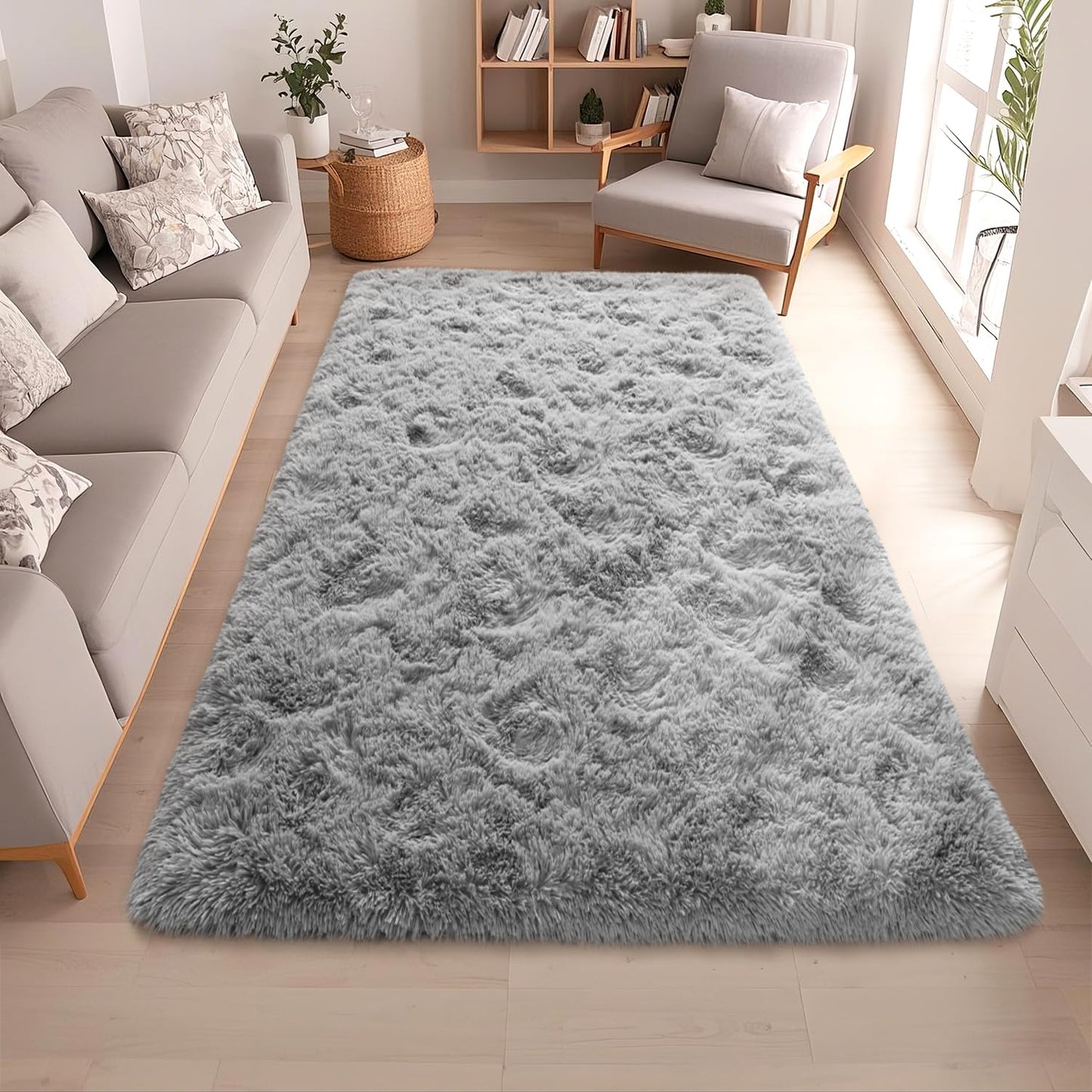 Grey Rugs for Bedroom 5x7 ft - Ultra Soft Faux Fur Area Rug - Plush Non-Slip Shaggy Carpet for Living Room, Cozy Fluffy Rug for Kids Boys Girls Dorm Nursery Room, High Pile Floor Carpet