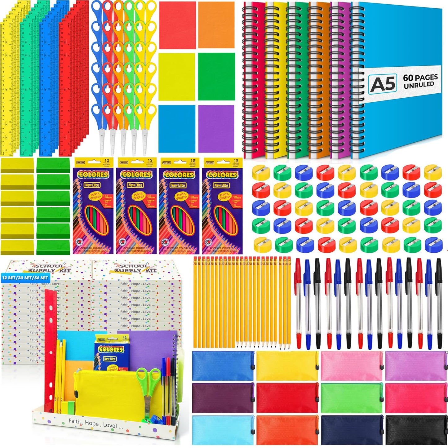Back to School Supplies Bundle Kit Bulk for Christmas Shoebox Donation Essential Supplies Kit for Christian Charity Packing Party Samaritan Purse Gifts (12)