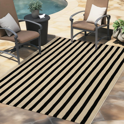 LEEVAN Outdoor Patio Rug 3x5, Washable Black and White Outdoor Rug, Outside Welcome Mat Striped Porch Door Mat Outside Entrance Layered Indoor Doormat
