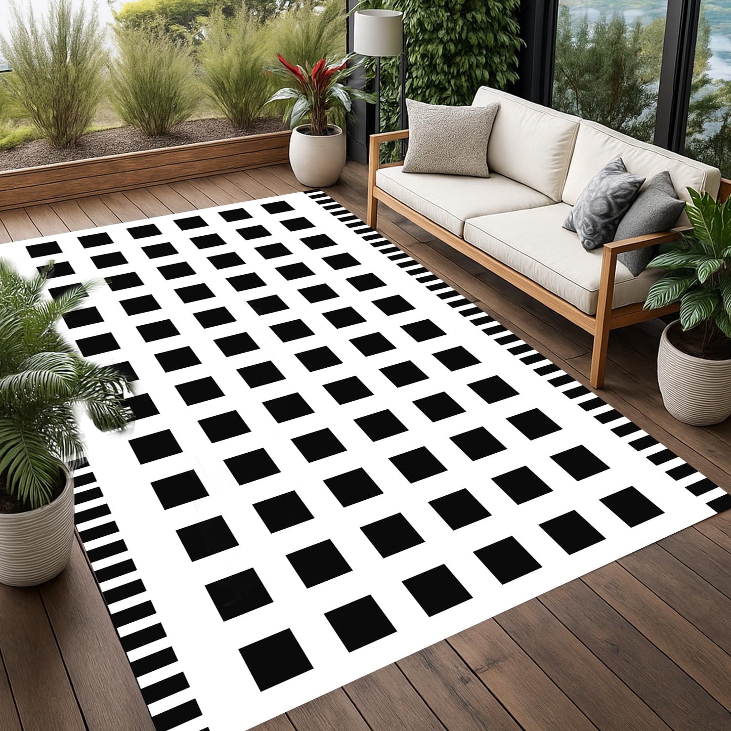 WILDROOTS 4x6 Feet Checker Plastic Outdoor Rug, Stain Resistant Waterproof Reversible Outdoor Patio Rug, Fade Resistant Camping Rug