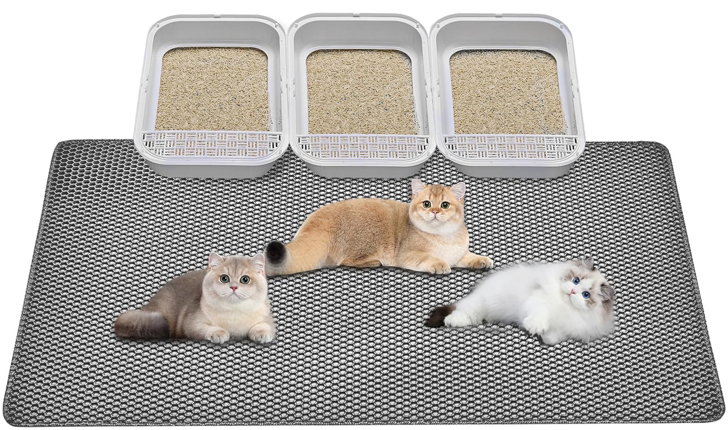 Poicrm Cat Litter Mat,Extra Large 46"x26",Honeycomb Dual-Layer Design – Traps Litter Effectively, Waterproof & Urine Proof, Non-Slip, No BPA/Phthalate, Washable & Easy Clean