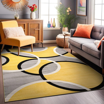 Rugshop Contemporary Abstract Circles Area Rug, Non-Shedding Carpet for Living Room, Dining Room, or Bedroom, Yellow, 6'6" x 9'