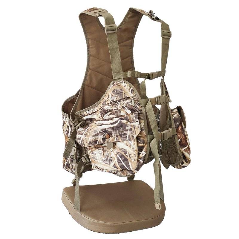 AUSCAMOTEK Camouflage Hunting Vest with Detachable Seat Cushion for Turkey Dove and Upland Bird Hunting - Wetland Autumn