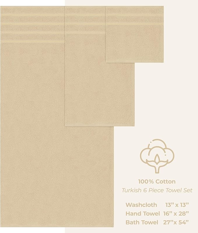 American Soft Linen Luxury 6 Piece Towel Set, 2 Bath Towels 2 Hand Towel 2