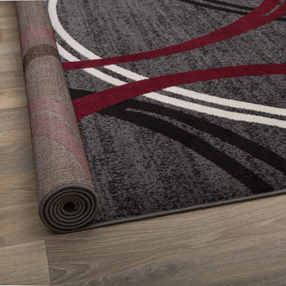 Rugshop Modern Wavy Circles Design Non-Shedding Area Rug, Carpet for Living Room, Dining Room, or Bedroom, Red, 7'10" x 10'2"