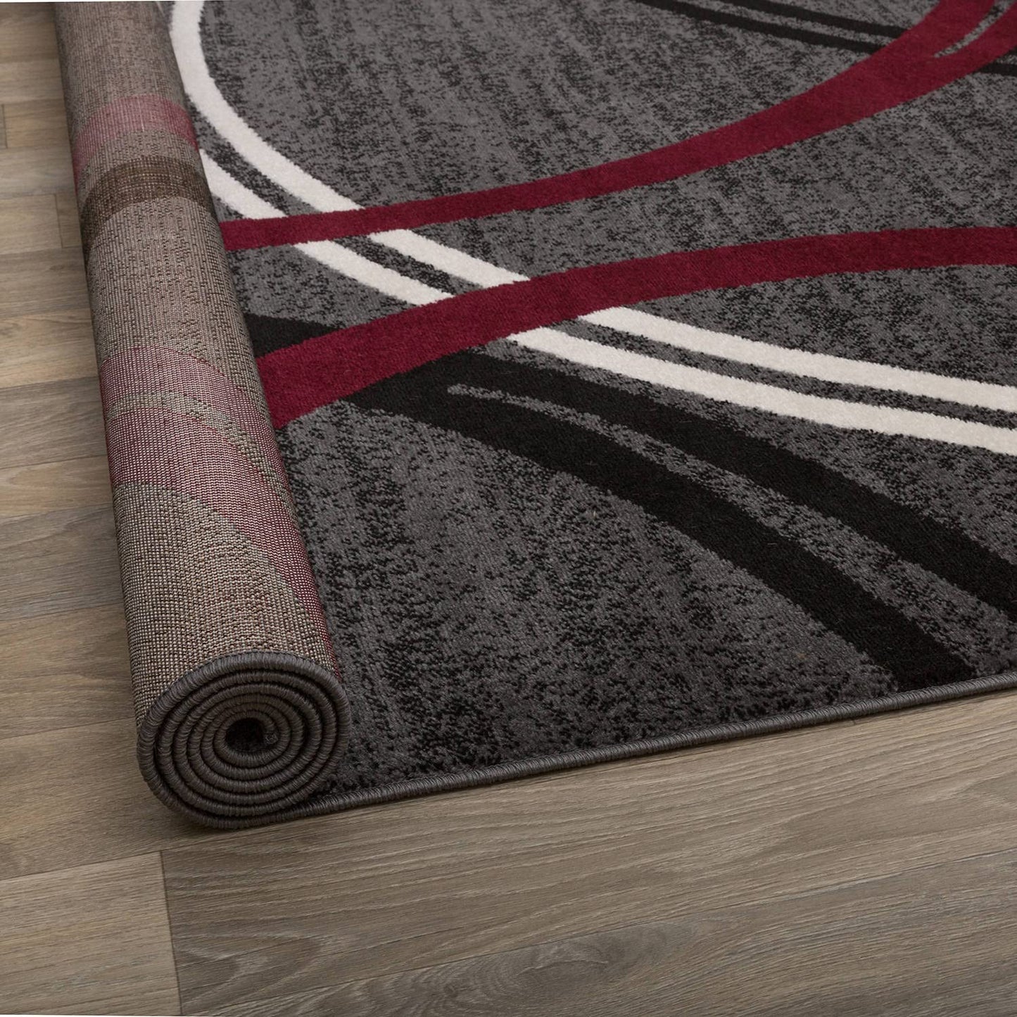 Rugshop Modern Wavy Circles Design Non-Shedding Area Rug, Carpet for Living Room or Dining Room, Red, 6'6" x 9'