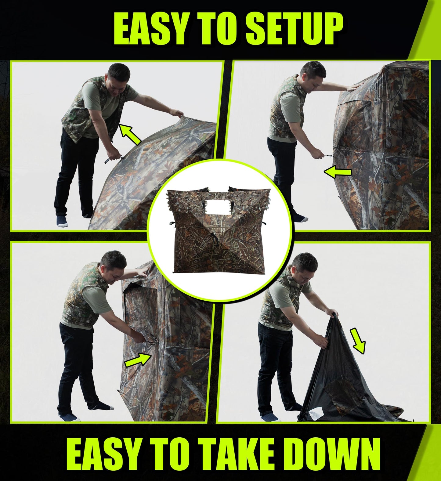 THUNDERBAY Pop Up 3 Sided Ground Blind for Deer Duck Turkey Hunting, Portable Quick Setup Lightweight 3 Panels Deer Hunting Blind
