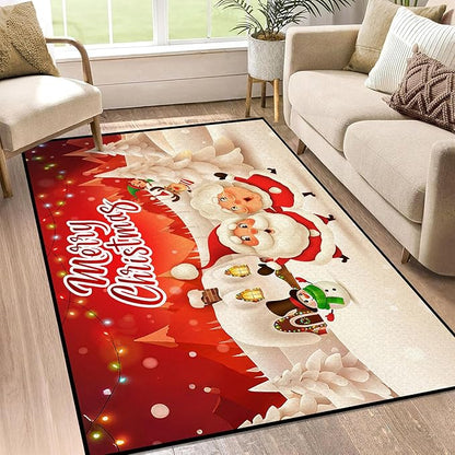 Christmas Area Rugs,Xmas Tree Snowflake Non-Slip Washable Rug Indoor Rugs Floor Mats Carpet for Living Room Bedroom Dining Room Home Decor,63" X 31"