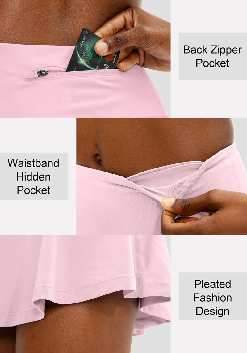 SANTINY Pleated Tennis Skirt for Women with 4 Pockets Women's High Waisted Athletic Golf Skorts Skirts for Running Casual (Light Pink_M)