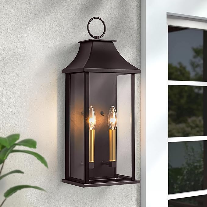 Oil Rubbed Bronze Dusk to Dawn Outdoor Wall Light, 20.6" Large Outside Wall Sconce Light 2-Light, Modern Exterior Wall Lantern with Glass, Waterproof Outdoor Porch Light for House, Porch