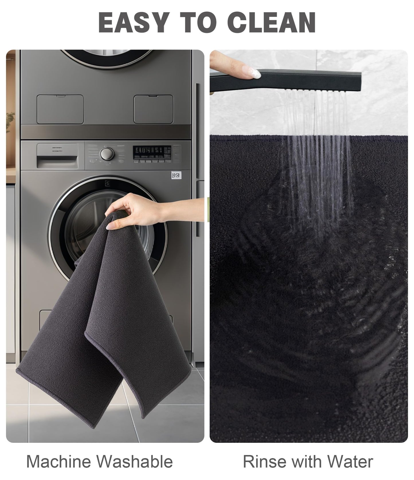 YIHOUSE Bathroom Rug Sets 2 Piece, Ultra Thin Bath Mat Fit Under Door, Absorbent Quick Dry Bath Mat for Bathroom Non Slip Machine Washable Floor Mat (Dark Grey, 2 Piece)