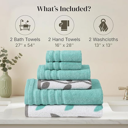 Modern Threads Organic Vines 6-Piece 100% Cotton Towel Set – Yarn Dyed Jacquard