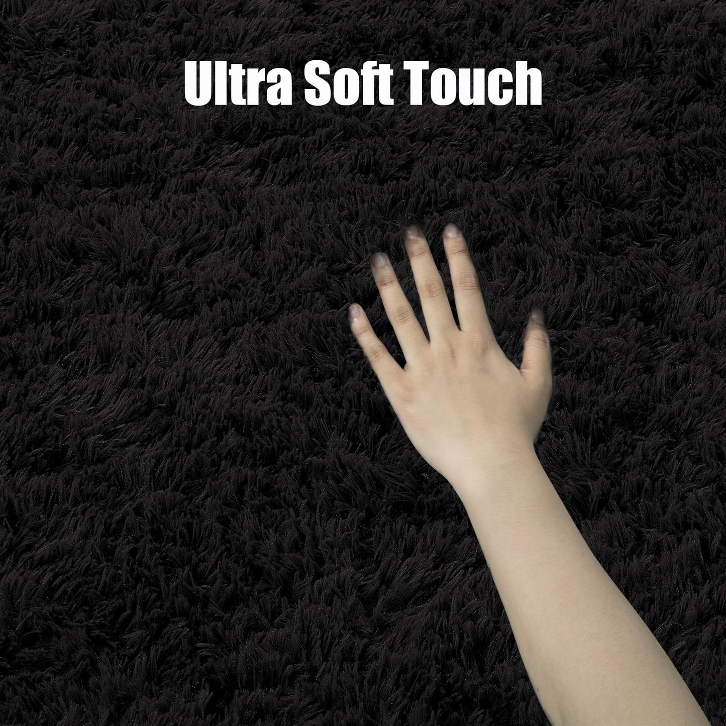 HOMBYS Fluffy Area Rug 12x15 ft for Living Room, Large Soft Shaggy Faux Fur Carpet for Bedroom, Non-Skid Plush Fuzzy Rug for Kids Playroom Home Decor, Black