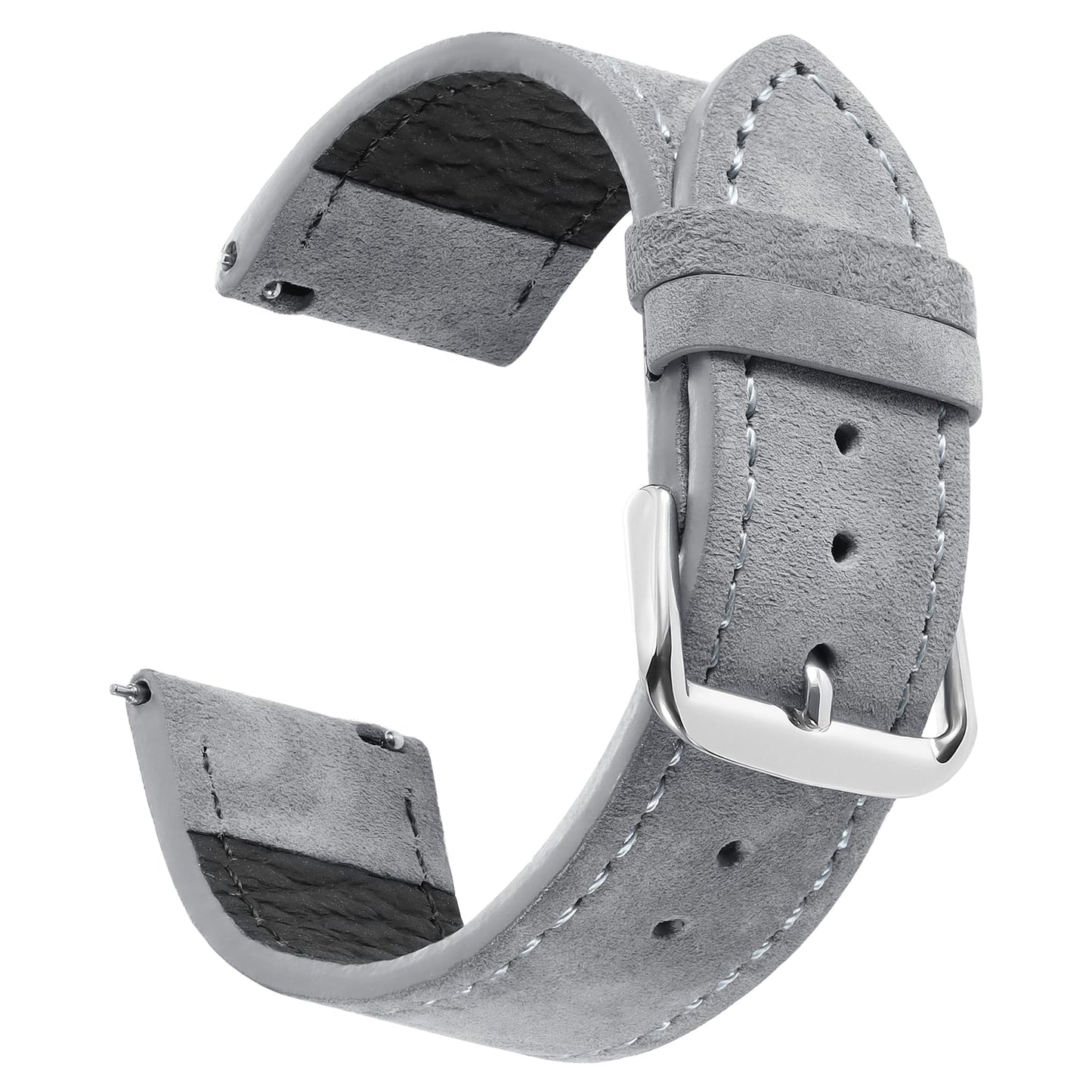 JUNGHELE Suede Leather watch bands for men and women, Quick Release leather watch strap with Silver Buckle watch leather strap, Grey 22mm watch band WBG0206