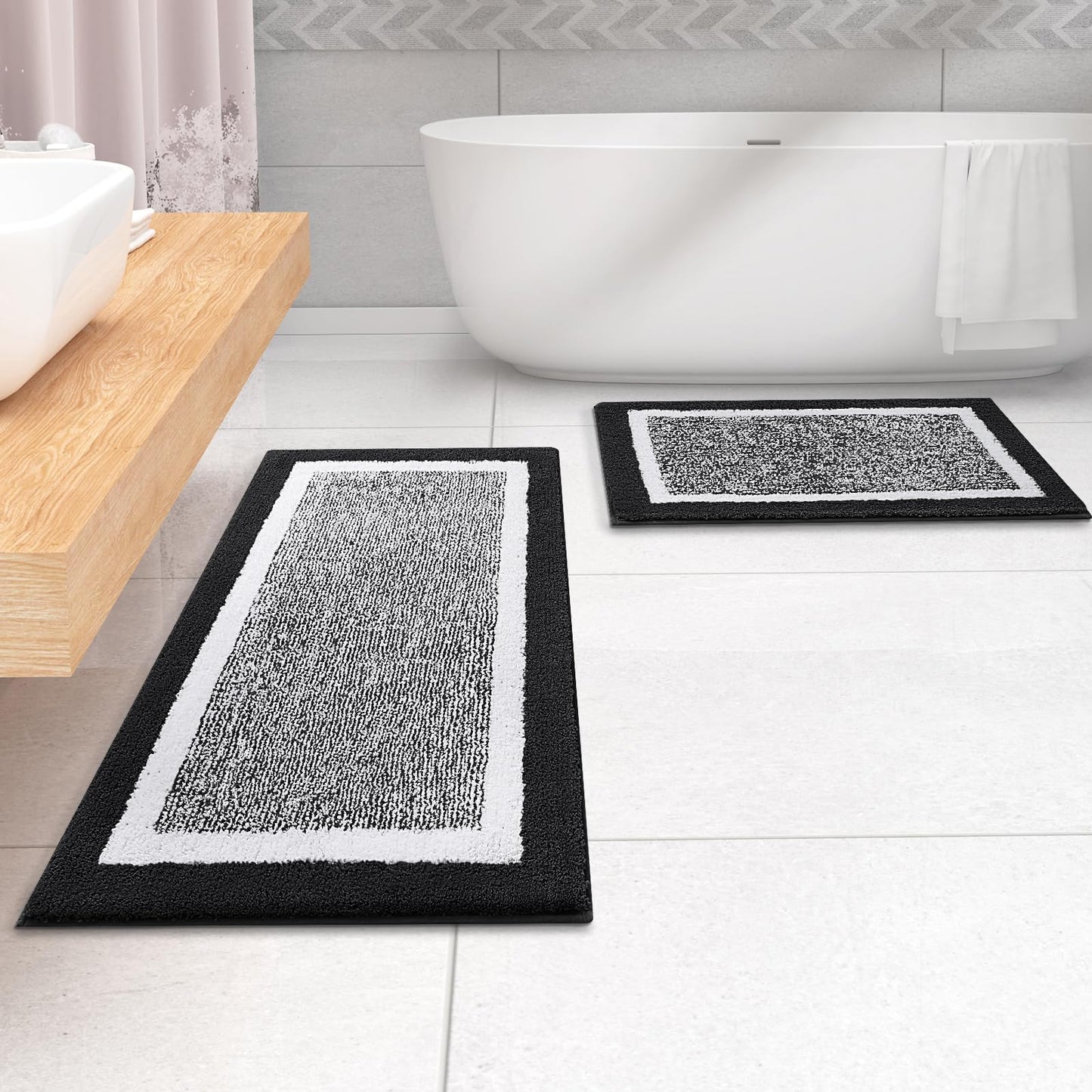 OLANLY Bathroom Rugs Sets 3 Piece, Soft Absorbent Microfiber Bath Mats and U-Shaped Contour Toilet Rug, Non-Slip, Home Decor Accessories, Bath Mat Set for Bathroom (30"x20"+24"x16"+24"x20", Black)