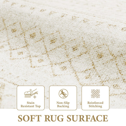 Area Rug Living Room Rugs 8x10 - Large Soft Boho Geometric Rug, Non-Slip Foldable Washable Rugs Non Shedding Morden Indoor Floor Carpet for Living Bedroom Office Dining Room (Beige,8' x 10')