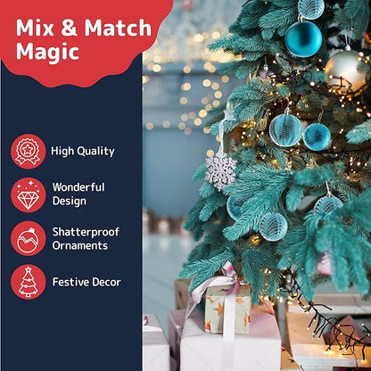 Prextex Christmas Tree Ornaments - Blue Christmas Ball Ornaments Set for Christmas, Holiday, Wreath & Party Decorations (36 pcs - Small, Medium, Large) Shatterproof