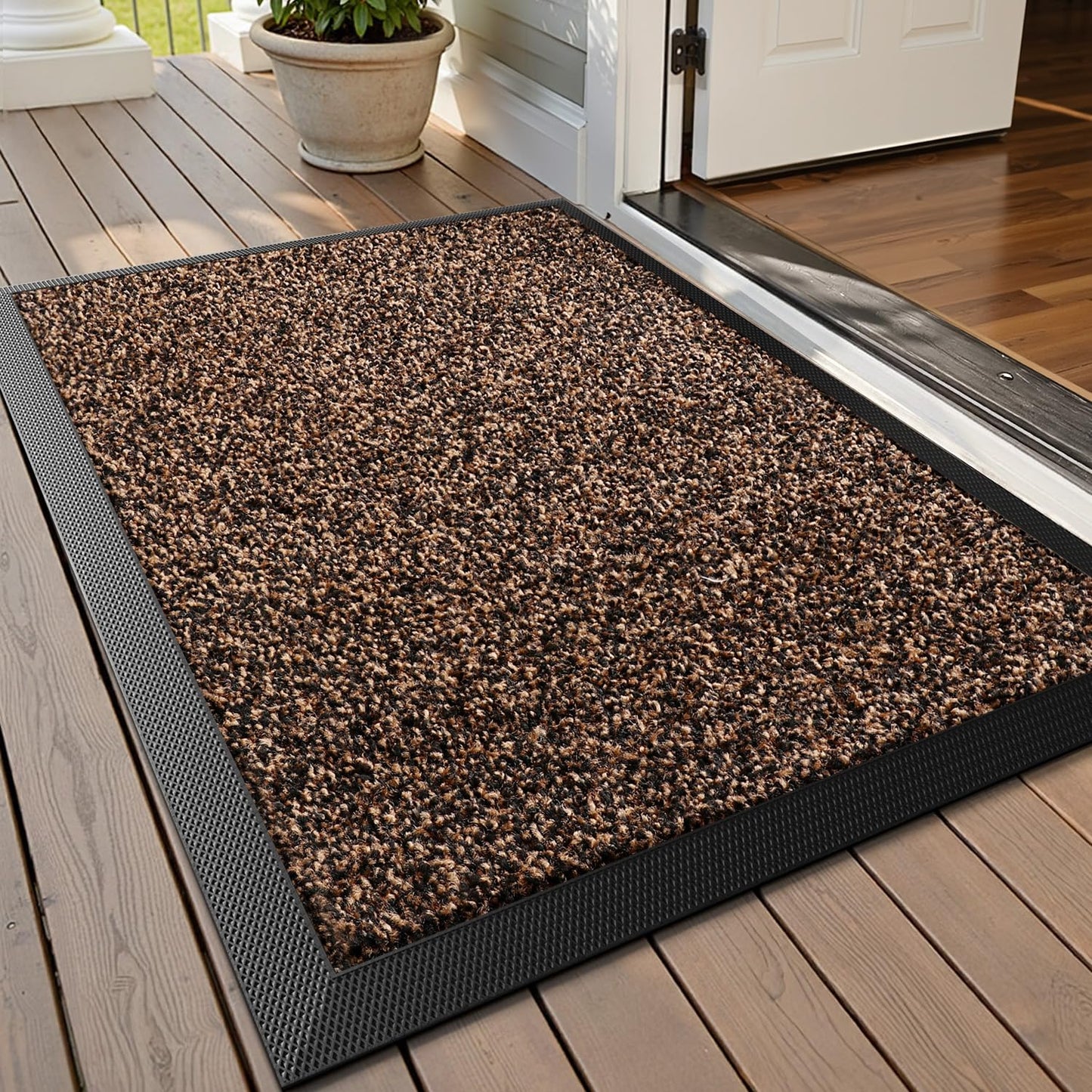 LUMI Front Door Mat Outside Entrance, 24"x36" Non Slip Low Profile Doormat for Entryway, Trap Dirt and Moisture Welcome Mats, Easy Clean, Patio, Garage,Brown