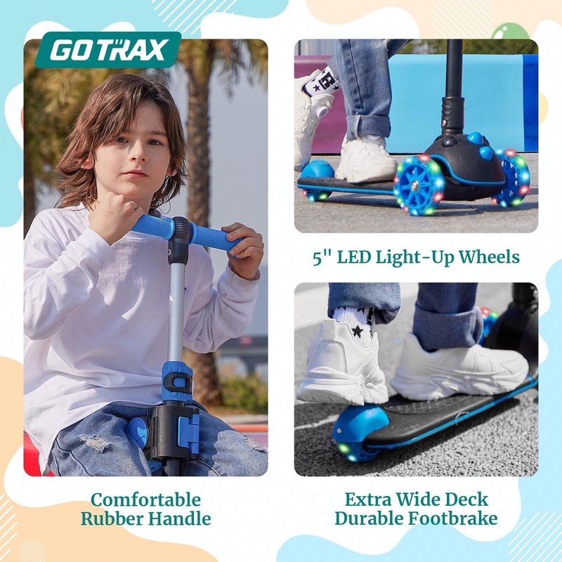 Gotrax KS3 Pro Kick Scooter for Kids, One Key Removable Seat & 3 Extra Wide PU Light-Up Wheels and Anti-Slip Deck, Adjustable Height Handlebar and Lean-to-Steer, Foldable Scooter for Children Aged 2-8