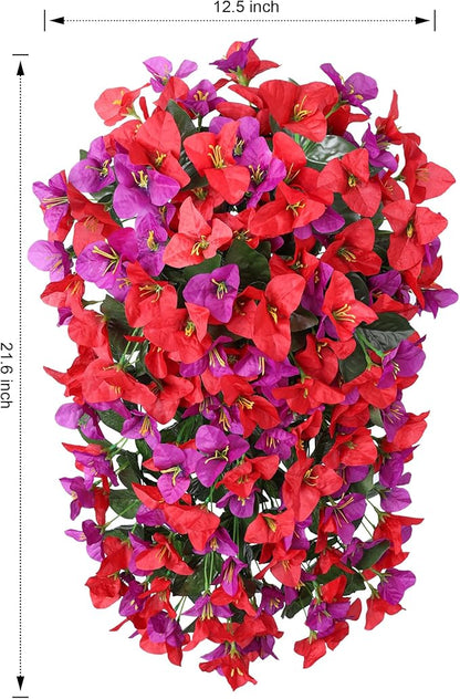 HyeFlora Bougainvillea Artificial Hanging Flowers Plants for Outdoors Decoration, 2pcs Fake Flowers Bougainvillea Vines Realistic UV Resistant Silk Flower for Outside Planter Porch Patio Yard Urn, Mix