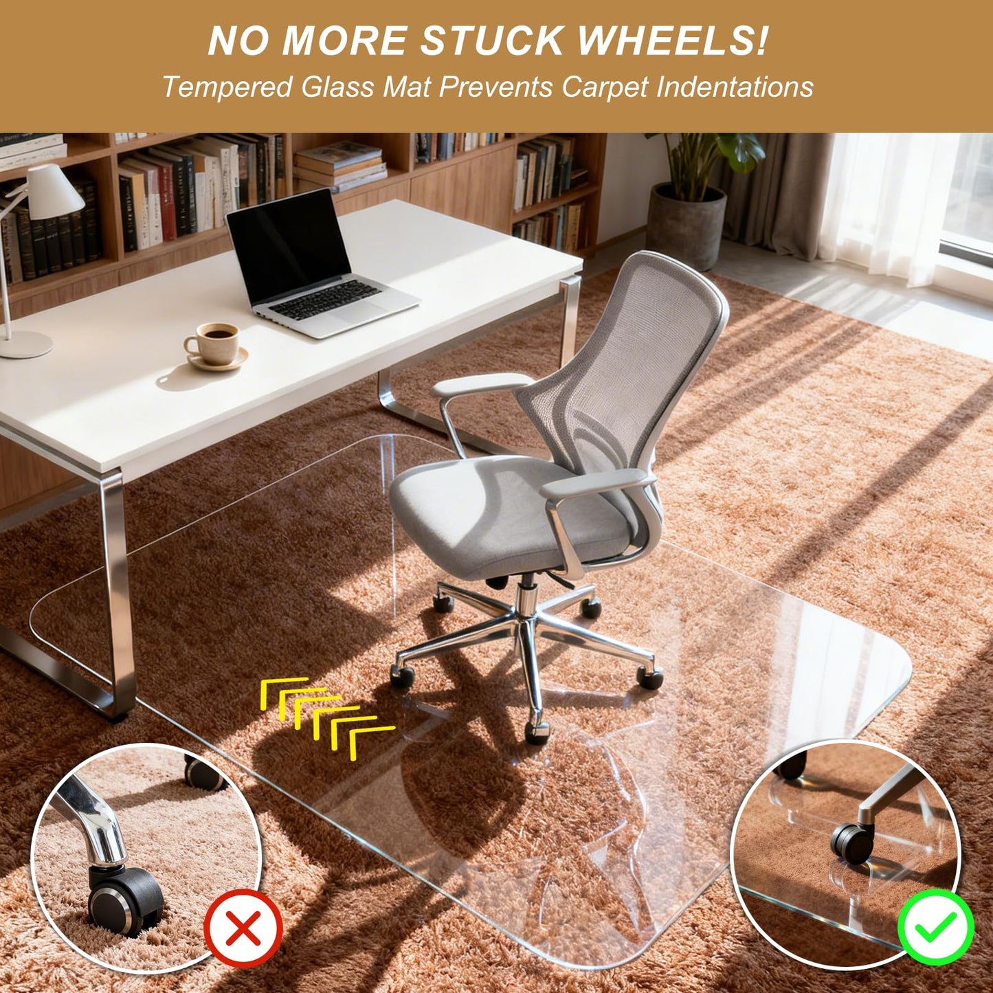 Vicwe Glass Chair Mat for Carpet,32"x48" Tempered Glass Office Chair Mat,1/5" Thick Glass Chair Mat with Rounded and Polished Edges,Smooth Glide for Carpet & Hardwood Floor Protection