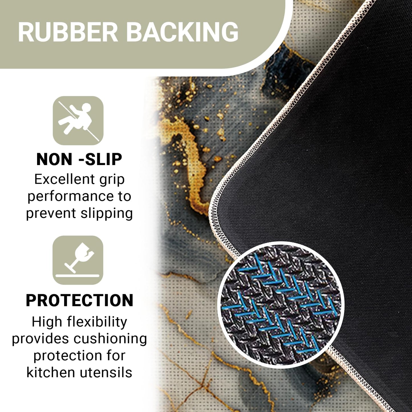 Livcoz Black White Gold Marble Texture Kitchen Rugs Set of 2, Modern Abstract Fluid Art Floor Mats Home Decor, Luxury Stone Door Mat Decorations - 17x29 and 17x47 Inches