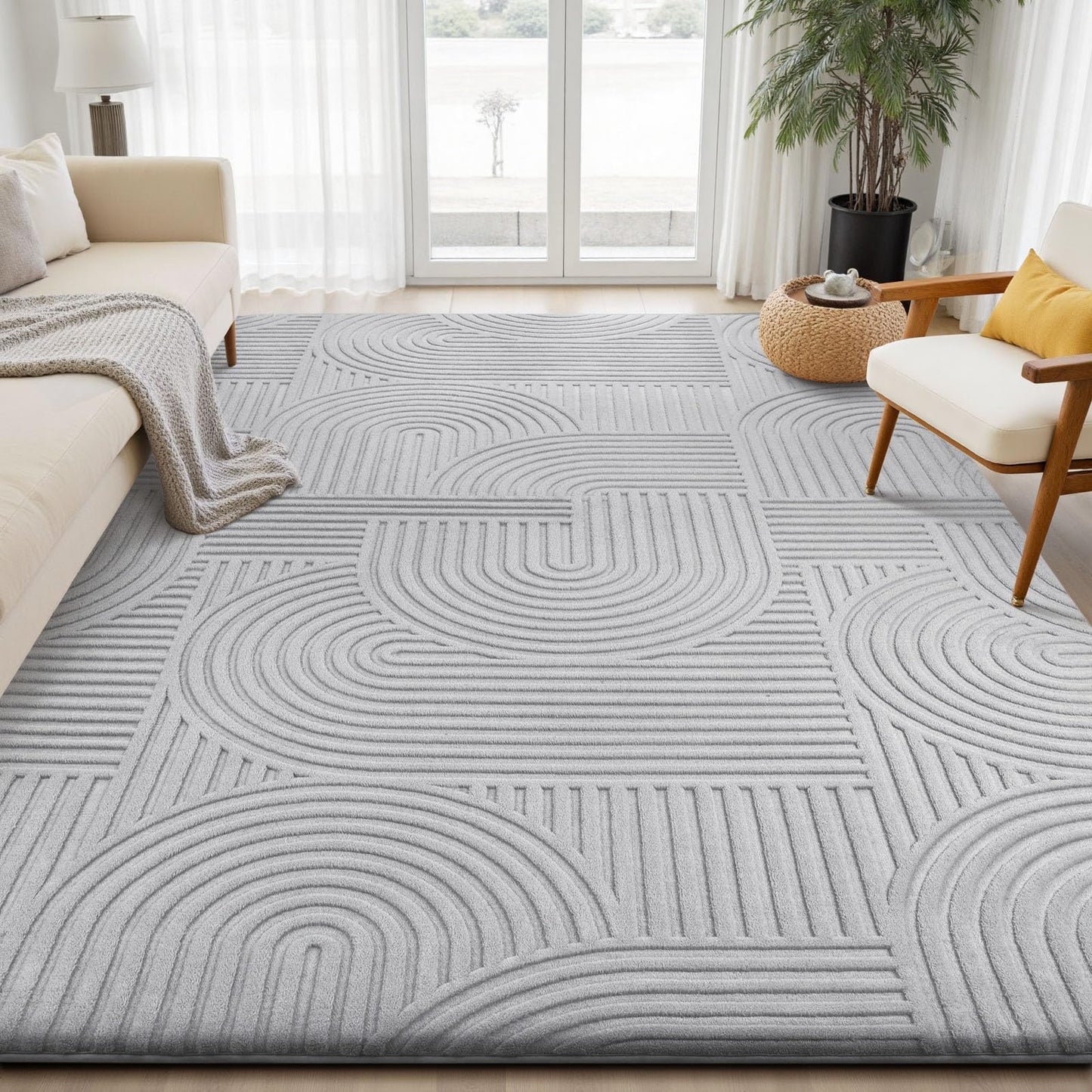Sour Lemon Area Rugs 9x12 Living Room, Machine Washable Rugs for Bedroom, Soft Large Area Rug Modern Geometric, Non-Slip Grey Rug Carpet, Indoor Rug for Kids Room Dorm Office Home Decor Aesthetic
