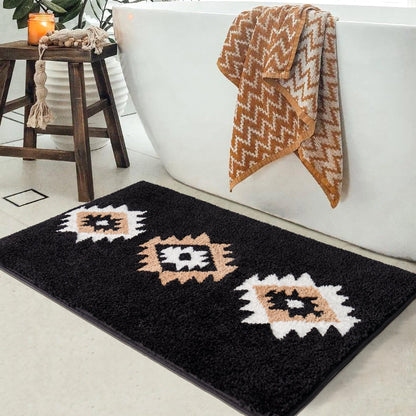 DEXDE Black Bathroom Rugs Mat 20x32, Aztec Boho Bath Rugs Long Western Plush Non Slip Machine Washable Bath Mats Large Luxury Soft Absorbent Modern Carpet for Floor, Tub, Shower, Kitchen, Entryway
