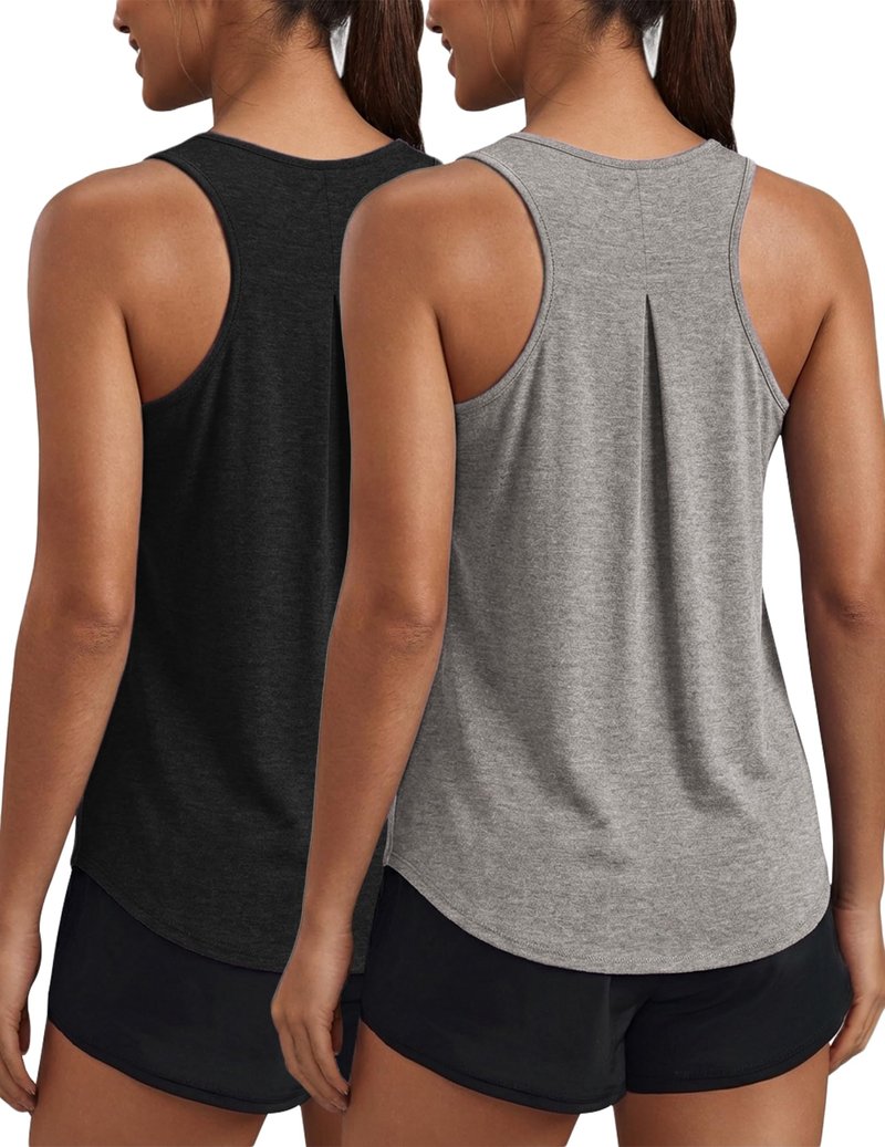 PINSPARK Womens Workout Tank Tops Loose Fit Gym Shirt Racerback Running Shirts Quick Dry Athletic Top Pack, Black/Light Grey M