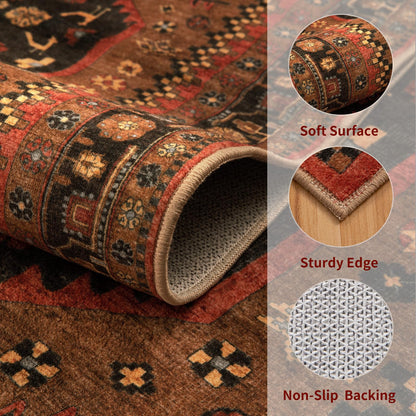 Ciicool Small Area Rug, 2x3ft Red Boho Rug, Ultra Soft Entry Rugs for Entryway, Non-Slip Washable Rugs Oriental Low-Pile Indoor Mat Floor Carpet for Entrance Bedroom Kitchen Bathroom Foyer Decor