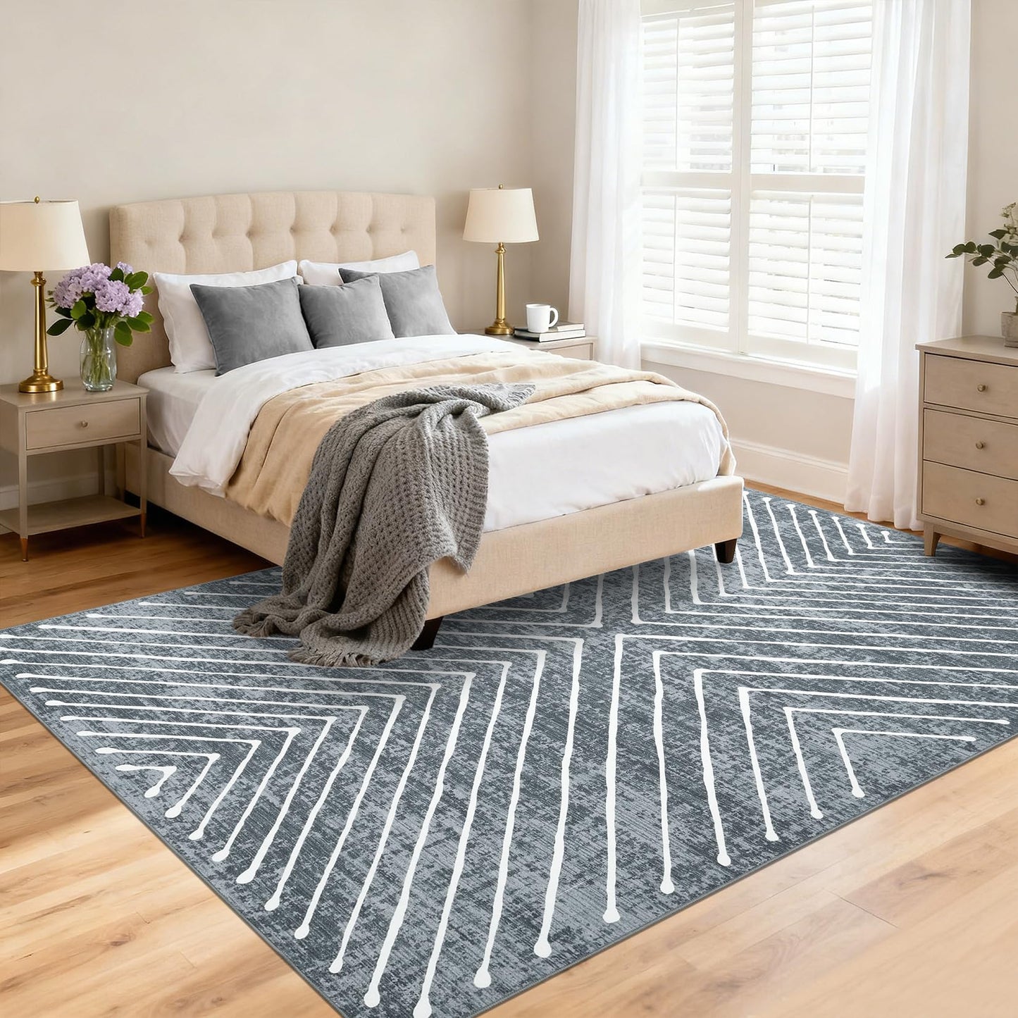 ROYHOME Geometric Area Rug 4x6 Washable Bedroom Rug Non Slip Contemporary Living Room Stain Resistant Modern Throw Dining Room Carpet Small Indoor Abstract Accent Carpet, Dark Grey