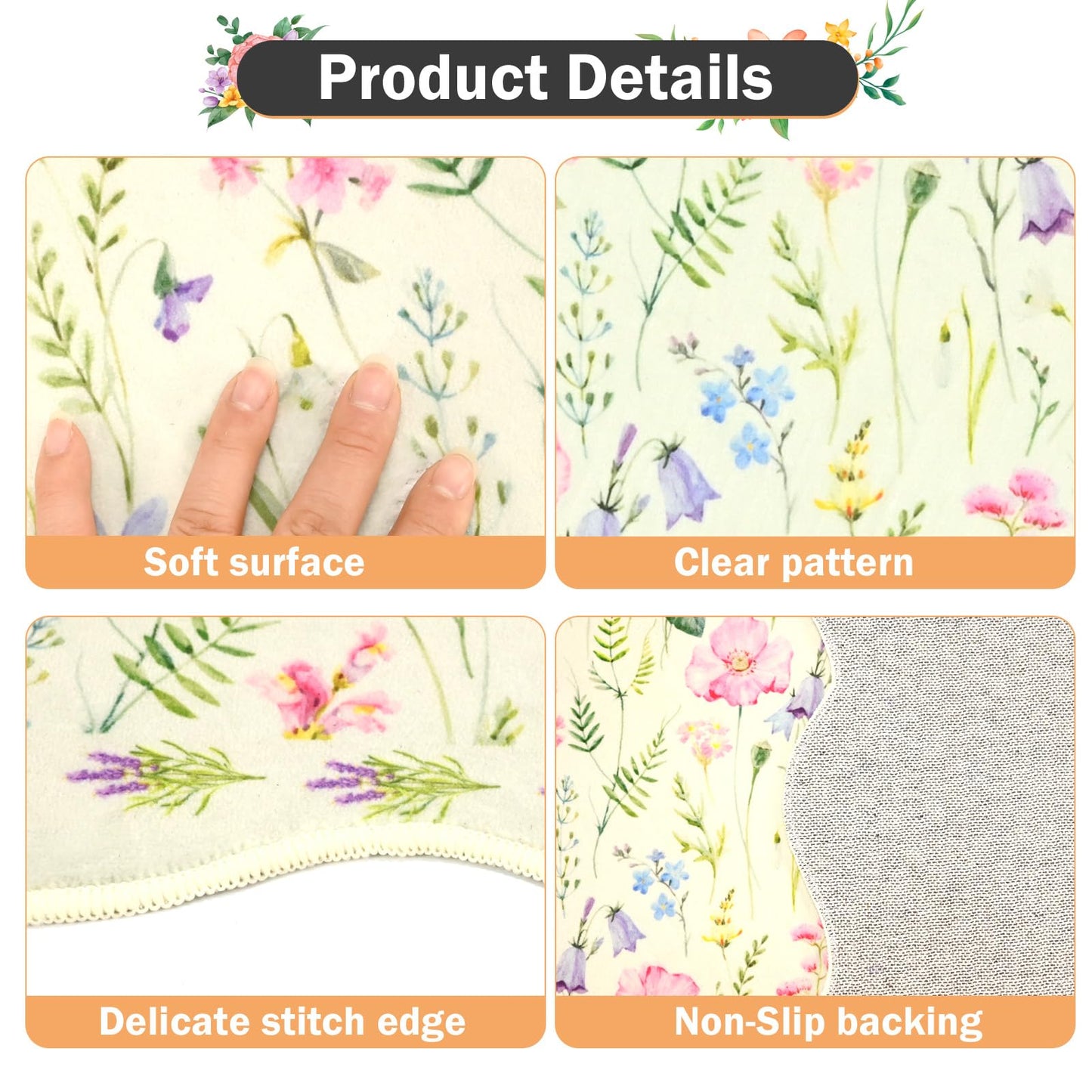 PCSWEET HOME Spring Summer Kitchen Rug Sets 3 Piece Scalloped Green Kitchen Rug Set Non-Slip Washable Comfort Standing Mat for Laundry Room, Bar, Office 20 "x32+20 "x47+20 "x59