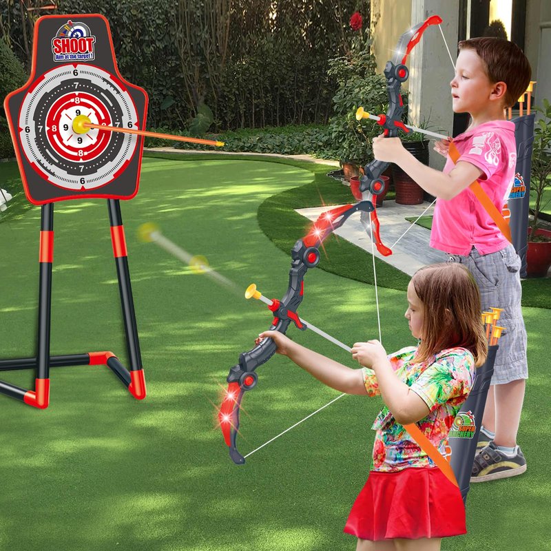 SpringFlower 2-in-1 Active Target Play Set with LED Light-Up Bow & Soft Foam Dart Blasters – Indoor Outdoor Family Game for Kids Ages 5-10, Gift for Boys & Girls